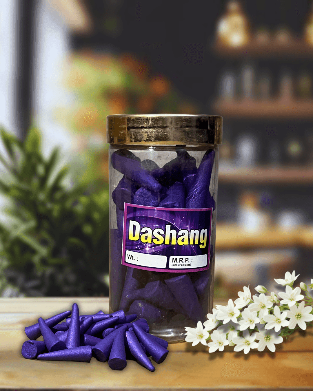 Premium Dhoop Cones with Metallic Glitter Shine - Dashang, Kasturi, Mogra, Rose, Attar. Incense Cones for Pooja and Hawan 200 gram (dashang)