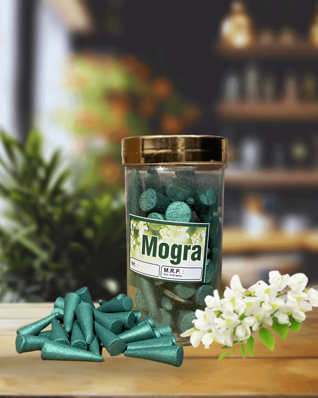 Premium Dhoop Cones with Metallic Glitter Shine - Dashang, Kasturi, Mogra, Rose, Attar. Incense Cones for Pooja and Hawan 200 (Mogra)