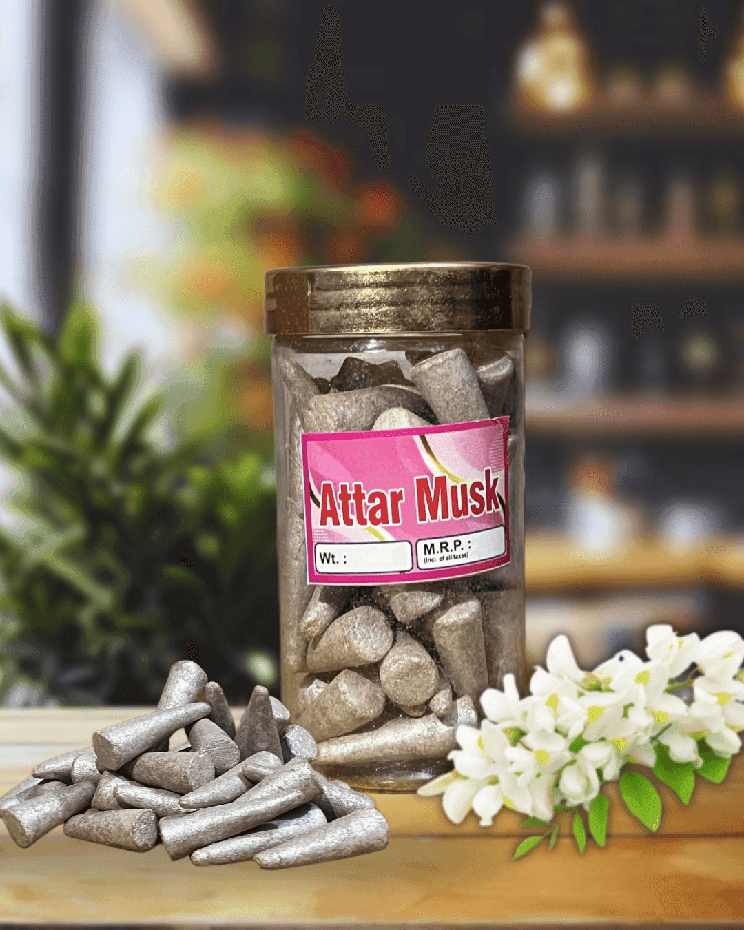 Premium Dhoop Cones with Metallic Glitter Shine - Dashang, Kasturi, Mogra, Rose, Attar. Incense Cones for Pooja and Hawan 200 gram (attar musk)